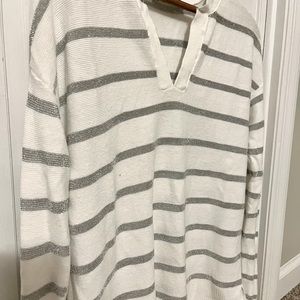 LOFT small sweater, silver sparkly stripes! Worn once! ❄️